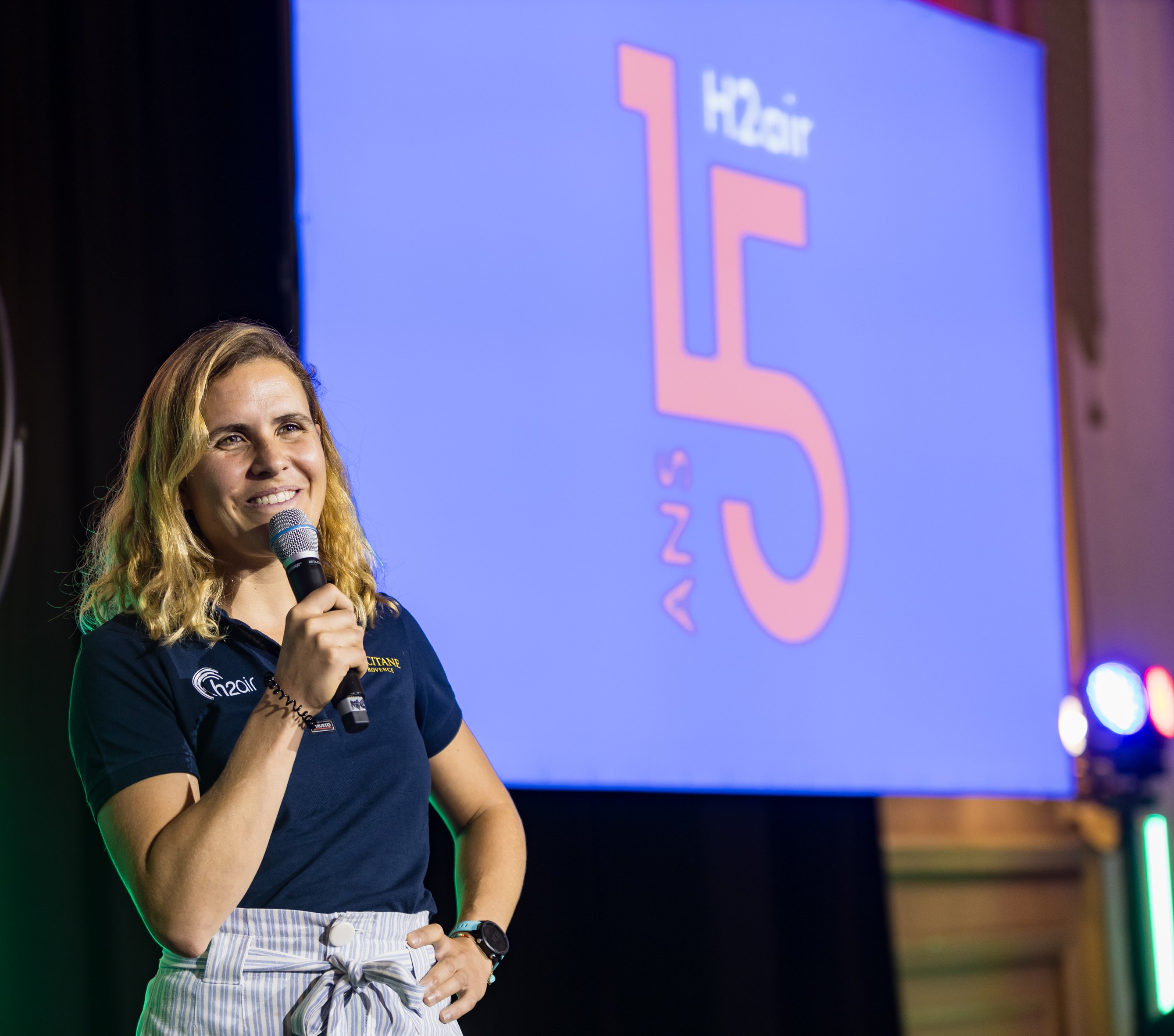 Clarisse Crémer speaking at h2air's 15th anniversary celebrations