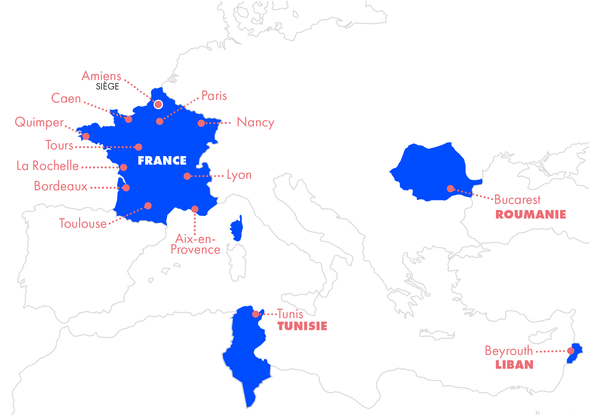 Carte d'implantation des agences H2air
